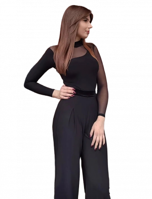 Боди с воротником-стойкой и вставками из стрейч-сетки Мелани FASHDAN